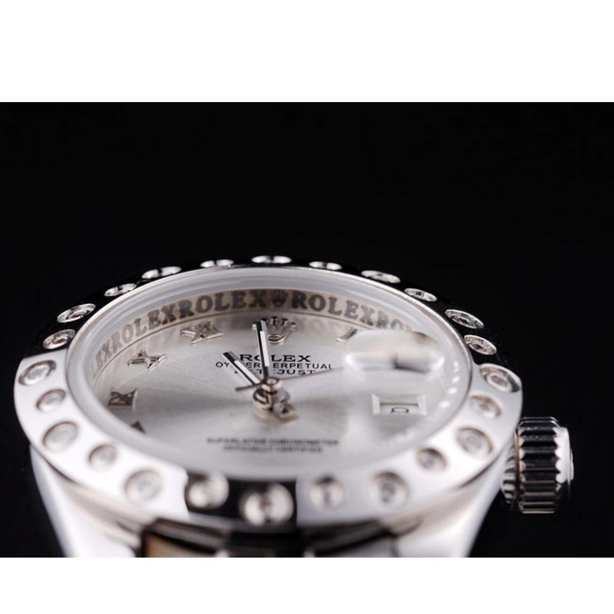 AAA replica watch Polished Silver Rolex Silver Datejust Bezel 7474 Dial Diamonds 0728